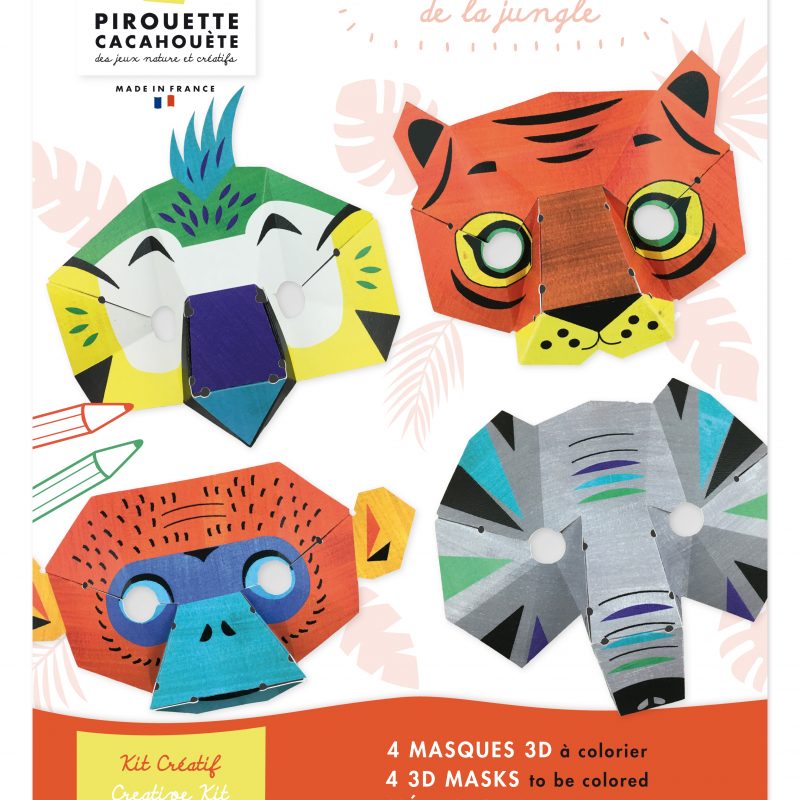 4-masques-animaux-jungle-pirouette cacahouette-idees en kit